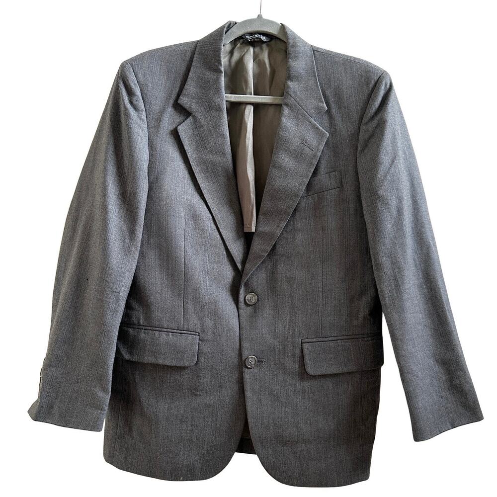 Vintage Wool Blazer Gray Tweed Sport Coat Mens 42